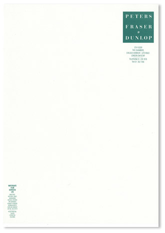 Richard Hollis - Letterhead, Peters Fraser & Dunlop